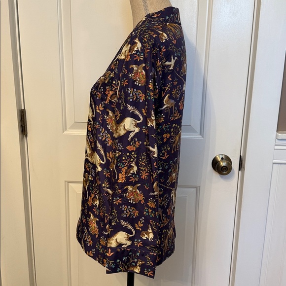 COLLECTION DRAKE’S FOR J. CREW PAJAMA TOP MIDNIGHT UNICORN BLUE CREAM SILK Sz 6 - Picture 5 of 12